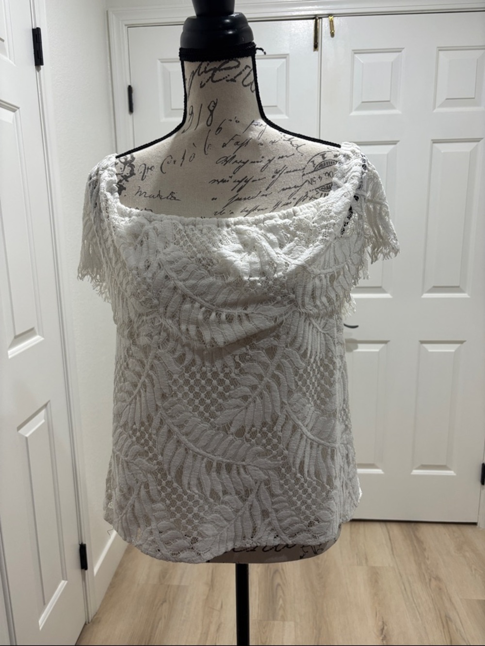 White Crochet Off-Shoulder Camisole with Fringe